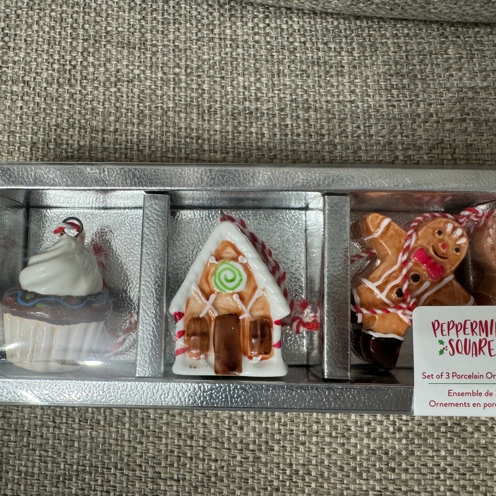 Peppermint Square Porcelain Ornaments